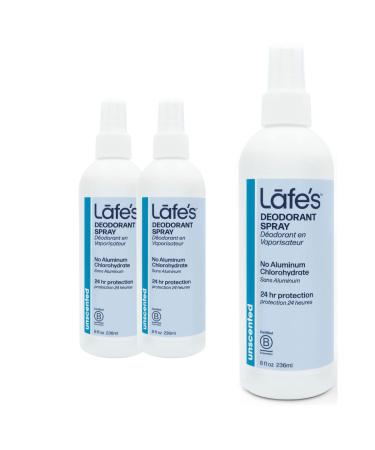 Lafe's Natural Deodorant | 8oz Aluminum Free Natural Deodorant Spray for Women & Men | Paraben Free & Baking Soda Free with 24-Hour Protection | Unscented | 3 Pack | Packaging May Vary
