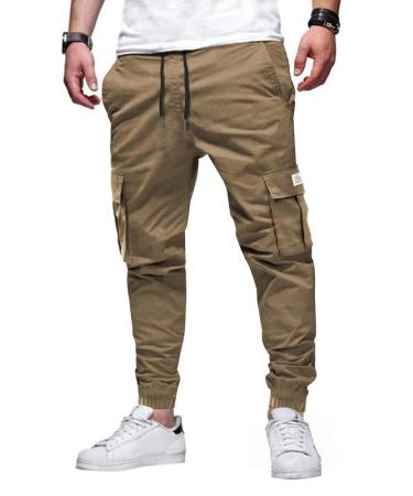 Elegancity Mens Cargo Trousers Casual Jogger Work Pants Regular Fit Drawstring Sweatpants Sports Bottoms with Pockets (38-46) 36 A-brown