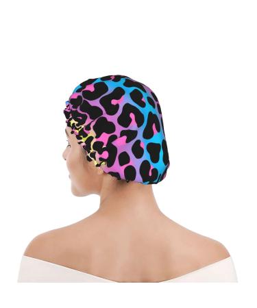 Leopard Print Cheetah Animal Skin Shower Cap for Women - Reusable Double Layers Waterproof Hair Protector - Stretchy Adjustable Neon Cap for Long Hair - Buy Online on GoSupps.com