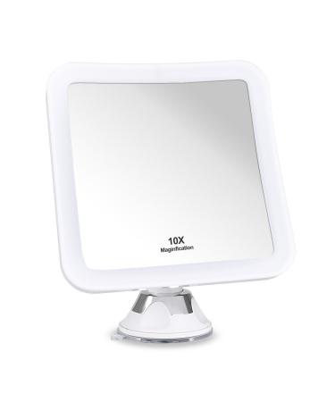 iAdorn 10x Magnifying Lighted Makeup Mirror - Daylight LED Travel Vanity Mirror - Compact  Cordless  Locking Suction  6.5 Wide  360 Swivel Rotation  Portable Illuminated Bathroom Mirror - Square