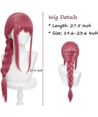 Long Pink Red Cosplay Wig Red Braid Wig with Bangs & Wig Cap Anime Red Wig Synthetic Hair for Women Girls Halloween Costume Party Makima - Buy Online on GoSupps.com