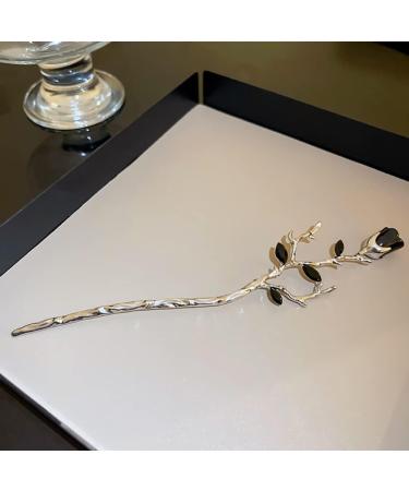 FRCOLOR Metal Chopsticks Metal Chopsticks Rose Flower Hair Sticks Flower Hair Pin Retro Hair Chopstick Bun Hair Holder Valentines Day Gift Silver Flower Hair Accessories Flower Hair Accessories - Buy Online on GoSupps.com