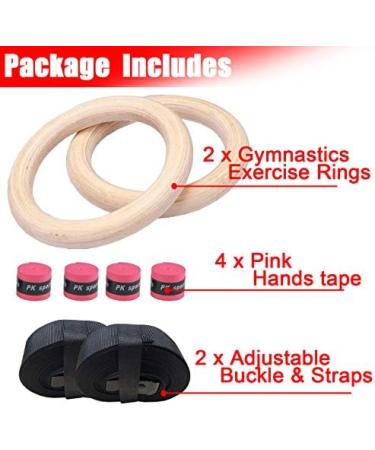 Sunnyglade Wood Gymnastics Rings Set with Adjustable Straps - Full Body Strength Training Equipment for Home/Gym - Includes Hand Tapes - Buy Online on GoSupps.com