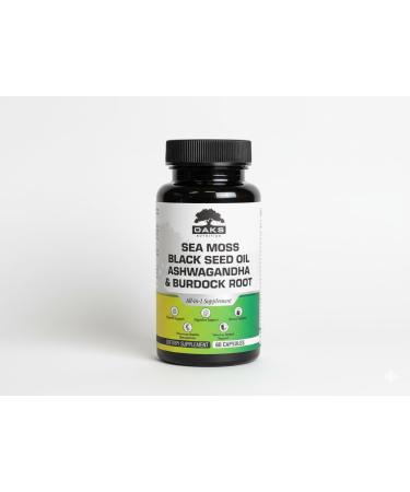Oaks Nutrition Premium 15-in-1 Sea Moss Multivitamin with Black Seed Oil, Ashwagandha, Turmeric, Bladderwrack, Burdock, Elderberry, Vitamin C & D3, Manuka Honey & ACV 60 Capsules