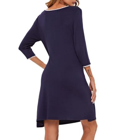 Sykooria Women's Cotton Nursing Nightdress with 3/4 Sleeves - Navy Blue S - Buy Online on GoSupps.com