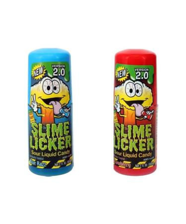 Toxic Wastes Slime Lickers 2.0 - NEW Version Sour Liquid Candy - Blue Razz & Strawberry Flavors (Pack of 2)