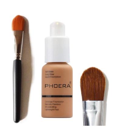 Glamza PHOERA Full Coverage Matte Foundation Concealer + Flat Face Brush (108 TAN) | Long Lasting, Brightening, Professional | UK Seller - Buy Online on GoSupps.com