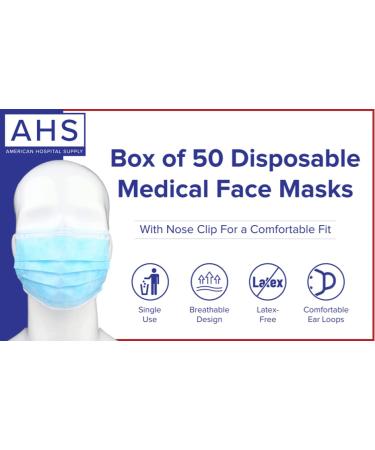 Buy AHS Earloop Masks - 3 Ply Disposable Face Covering for Adults | Box of 50 | International Shipping Available - Buy Online on GoSupps.com