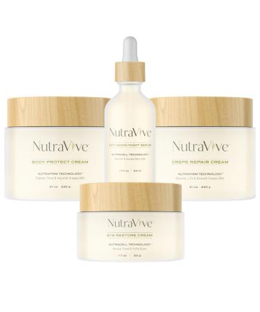 Complete Skin Revitalization Set: Crepe Repair and Body Protect Creams (8.1 Oz) Anti-Aging Night Serum (1.7 Fl Oz) & Eye Restore Cream (1.7 Fl Oz) - Reduce Fine Lines Wrinkles