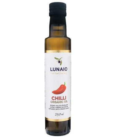 Lunaio Organic Chilli Oil 250ml - Fresh Chillis Infused With Extra Virgin Olive Oil - Produced in Puglia Italy - GMO Free Vegan Vegetarian & Gluten Free