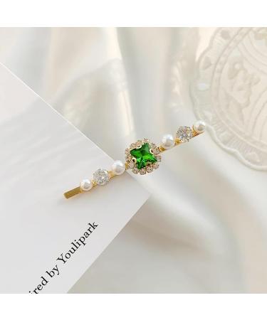 Inilbran Vintage Emerald Crystal Hair Clips Green Emerald Hair Pins Barrettes Gold Crystal Pearl Hairpin Barrette Shiny Cz Pearl Hair Pins Hairclip Decorative Bobby Pins Crystal Wedding Headpieces - Buy Online on GoSupps.com
