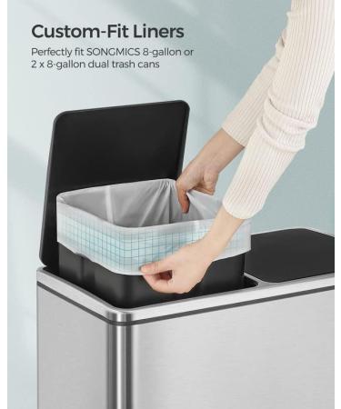 SONGMICS 8 Gallon Drawstring Trash Bags - 90 Count, Custom Fit Liners for Dual Trash Cans, Watertight Kitchen Garbage Bags - White (UKRB30A02) - Buy Online on GoSupps.com