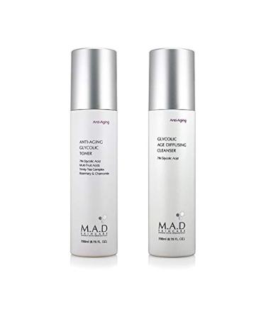 M.A.D Skincare Anti-Aging Glycolic Duo Set - Glycolic Age Diffusing Cleanser - Anti Aging Glycolic Toner