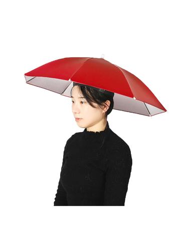XMMSWDLA Windproof and Rainproof Fishing Umbrella Hat Head Wearing Umbrella Sunscreen Folding Head Umbrella Outdoor Sunshade One Size A-Red