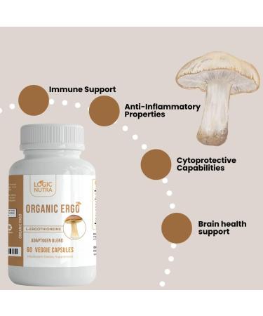 Organic L-Ergothioneine Plus Mushroom Blend Supplement - Longevity & Immune Support - 60 Veggie Caps - Buy Online on GoSupps.com