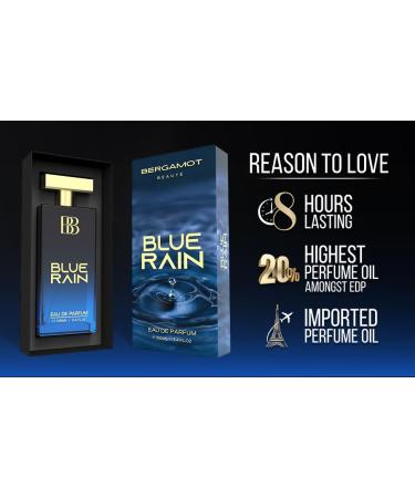 Bergamot Beaute Blue Rain Eau De Parfum Men 3.40 floz | Long Lasting Perfume for Men | Premium Luxury Fragrance Scent | Valentines Day Gifts for Men with Aquatic and Musk | Long Lasting Smell - Buy Online on GoSupps.com