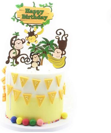 Jungle Safari Cake Decorations Monkey Theme Happy Birthday Cake Topper Animal Cupcake Toppers Picks for Animals Theme Baby Showers Birthday Party Supplies - Buy Online on GoSupps.com