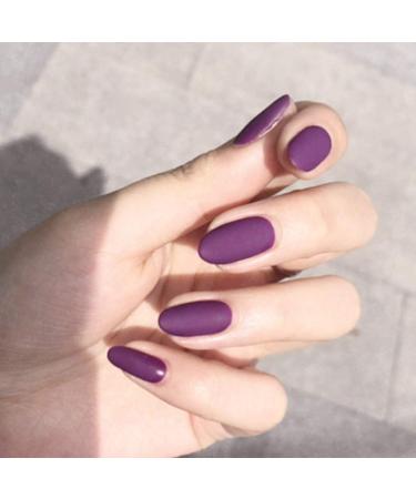 Sethain matt oval false nails tips purple purely false fingernails medium complete cover 24 pieces press nail for women and girls