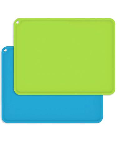 Silicone Kids Placemats Non-Slip Silicon Placemats for Kids Baby Toddlers Childrens Kids Portable Placemat for Dining Table 2Pack Blue/Green