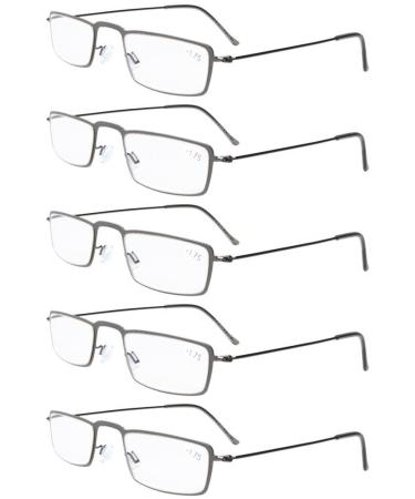 Eyekepper 5 Pieces Stainless Steel Frame Half-Eye Style Reading Glasses Readers +2.00 Gunmetal