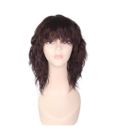Ansenesna Wig Brown Curls Bangs Women Medium Length Curly Wig (Brown)
