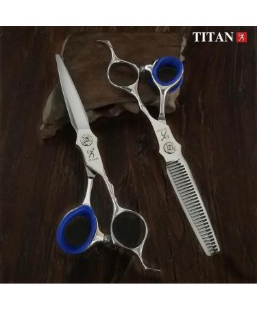 Titan Scissors Set | Thinning Scissors | Titanium Coating Hair Cutting Japanese Style Scissors | Proffesional Barbering Scissors | Sharp Edge | Hand Made Steel 6" inch - Buy Online on GoSupps.com