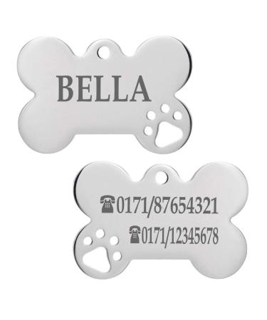 Ibera Gifts - Personalized pendants for very small to medium -sized dogs and cats in bone shape with paw - engraving dog brand collar dog neck band Name personalized