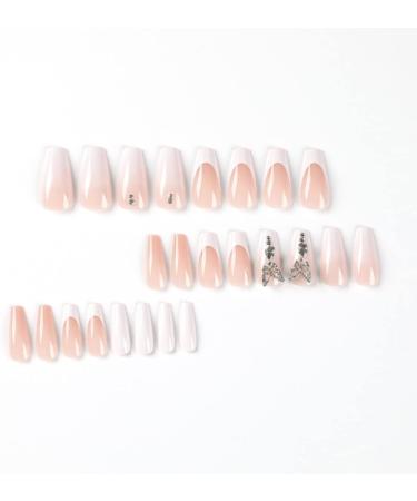 Justotry 24 Pcs 3D Butterfly Press on Nails | Long White French Fake Nails | Pretty Medium Ballerina Stick on Nails for Women | Acrylic Coffin False Nails with Glue - Nail Art - Buy Online on GoSupps.com