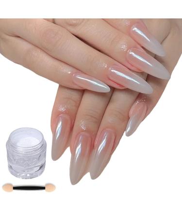 TQUXNGA White Chrome Nail Powder Shimmered Chrome Pigment Powder Mirrored Effect Nails Art Powder for Manicures Decorations