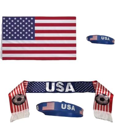 USA Soccer Scarf & Flag Set with Bracelet - Patriotic Red, White, and Blue Kit - Buy Online on GoSupps.com
