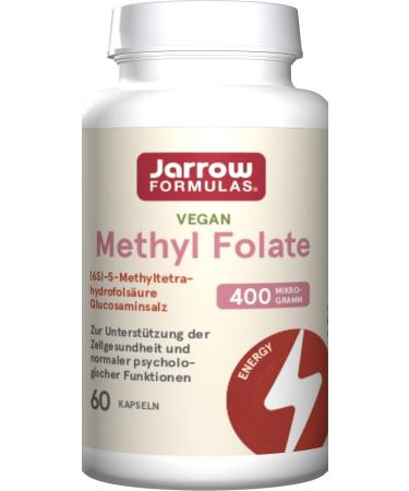 Jarrow Formulas Methyl Folate (5-MTHF) 400mcg folic acid 60 vegan capsules laboratory testing gluten-free vegetarian soybean without genetic engineering
