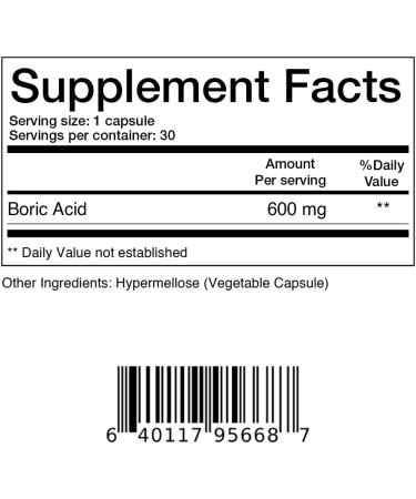Boric Acid Vaginal Suppositories 600mg - Intimate Health Support - 30 Capsules - Buy Online on GoSupps.com