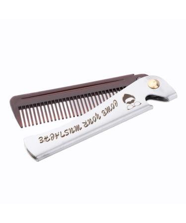 Stainless Steel Beard Comb Men's Hair Beard and Mustache Styling Comb Folding Fine Teeth Pocket Comb - Brown Very Practical and Popular