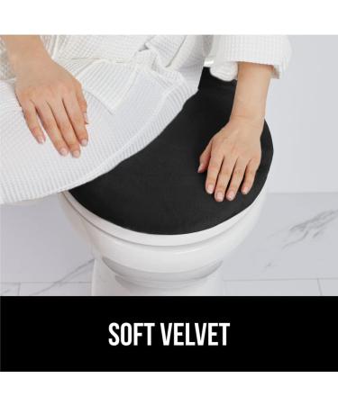 Soft Velvet Memory Foam Toilet Lid Seat Cover - Machine Washable, Plush Cushioned Design - Fits Most Lids - Decorative Black Bathroom Accessory - 19.5x18.5 - Buy Online on GoSupps.com