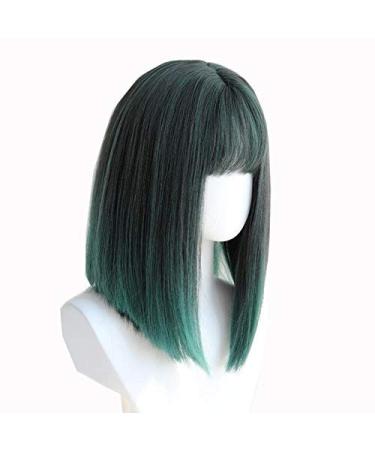 Shop BGHJUE Short Bob Human Hair Wig - Heat Resistant 40cm Straight Wig in Green & Pinkish Purple | International Shipping Available - Buy Online on GoSupps.com