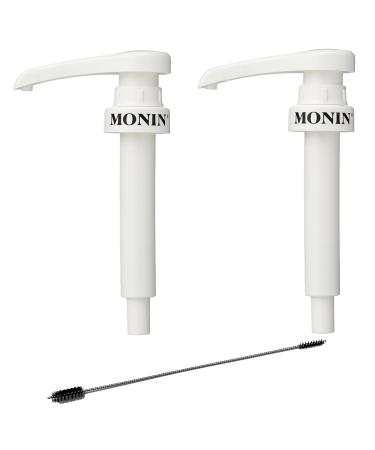 Set of 2 Monin 0.7L Glass Syrup Pumps - 10ml Dosing Pump + 1 Free ZZ-Clan Cleaning Brush Compatible with Pump Riser Tube