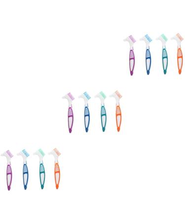Lurrose 12 STK toothbrush Tool for false teeth Cleaning tools for denture hard prostheses hard prosthesis brush teeth grinding brushes stops dentures nylon bristles chemicals