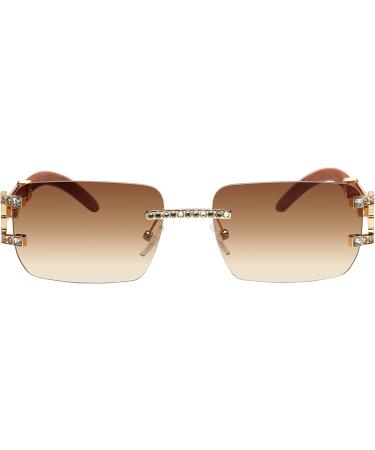 Retro Wood Buffs Vintage Gangster Style Rimless Clear Lens Eye Glasses | Metal & Wood | Brown - Buy Online on GoSupps.com