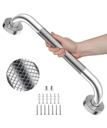 Chrome Shower Grab Bar 16 Inch Munzong Stainless Steel Handicap Grab Bar W/Anti-Slip Knurled Grip Bathroom Balance Support Bar Toilet Safety Assist Handle Handrail for Elderly Senior Disabled 16IN Chrome