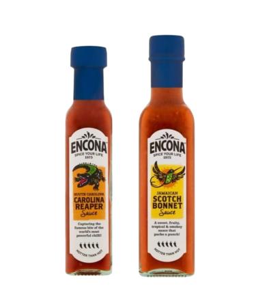 Dual Pack Encona Extra Hot Chilli Sauce: 1 x 142ml Carolina Reaper Sauce & 1 x 220ml Scotch Bonnet Sauce + Luck Of The Irish Sticker - Buy Online on GoSupps.com