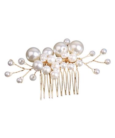 Healeved Pearl Comb Wedding Bridal Headpiece Wedding Hair Accessories for Brides Pearl Hair Accessories Bridal Hair Comb Bride Hair Accessories Bride Headpieces for Wedding Gold Hair Alloy