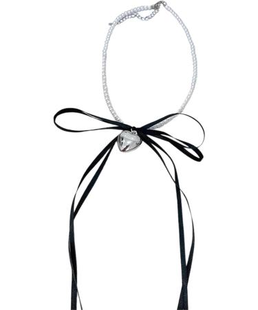 Oralgos Fashionable Heart Necklace with Loop | Adjustable Collarbone Chain | Imitation Pearls & Choker for Everyday Use Black - Buy Online on GoSupps.com