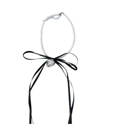 Oralgos fashionable heart necklace with loop adjustable length collarbone chain imitation pearls and pearls choker for everyday use black