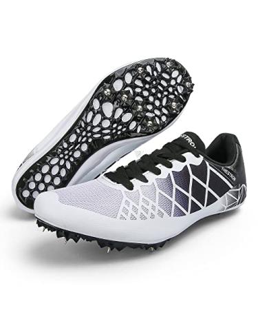 Ifrich Mens Womens Boys Girls Spikes Athletics Racing Running Shoes Track and Field Sneaker  1.5 White Black