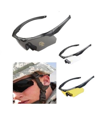 GALAXYLENSE Tactical Combat Glasses For Men - Shooting Glasses - 3 Color Polycarbonate Replacement Lens Multi Selection Black