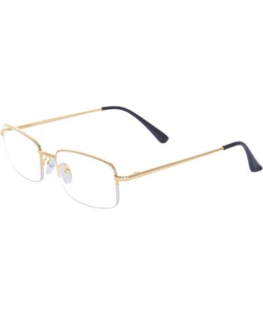 Half Frame Reading Glasses for Men & Women - Metal Rectangular Frame Spring Hinge Glasses Strap Gold 2.5 Diopters - Buy Online on GoSupps.com