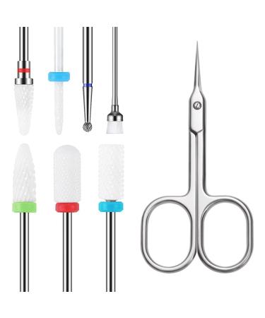 YHTSPORT 8Pcs Ceramic Nail Drill Bits Electric nail file bits 3/32 " Nail Removal For Acrylic And Gel Nails Cuticle Scissors Curved Nail For Electric Nail Files 8 pcs