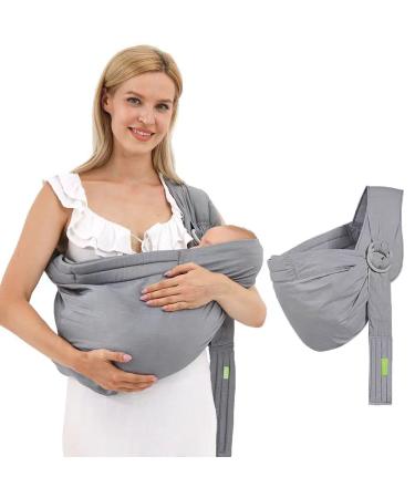 Baby Carrier Sling Wrap Ring,Soft Infant Baby Carriers for Newborn Toddler Sling,Ergonomic Design Hug Strap for Newborns,Breathable Adjustable Multi-Functional Babies Sling Under 36lbs Grey