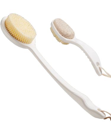 2 Pack Shower Brush with Soft and Stiff Bristle Long Handle Back Scrubber Body Exfoliator for Wet or Dry Brushing Foot Scrubber Brush with Pedicure Tools (Shower Brush & Foot Scrubber Brush) White