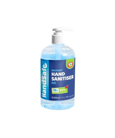 500ml Instant Hand Sanitiser Gel Pump Bottles from Handsafe Kills 99.9%+ Bacteria 70% Alcohol Based Medical Grade Anti Bacterial Fast Acting Formula